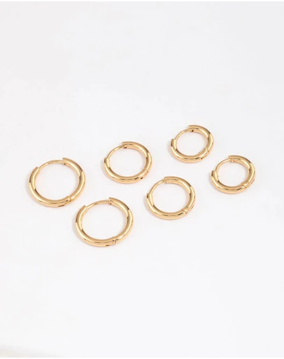 Lovisa - Gold Plated Surgical Steel Thin Classic Hoop Earrings Pack