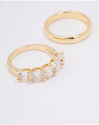 Lovisa - Gold Plated Round Cubic Zirconia Double Band Ring