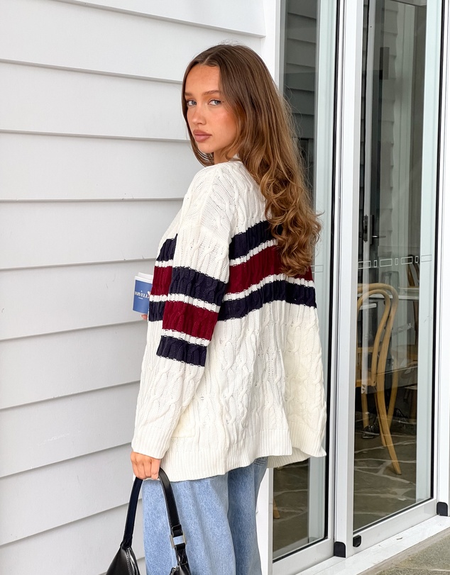 Beginning Boutique - Nikkitta Cream Striped Cardigan