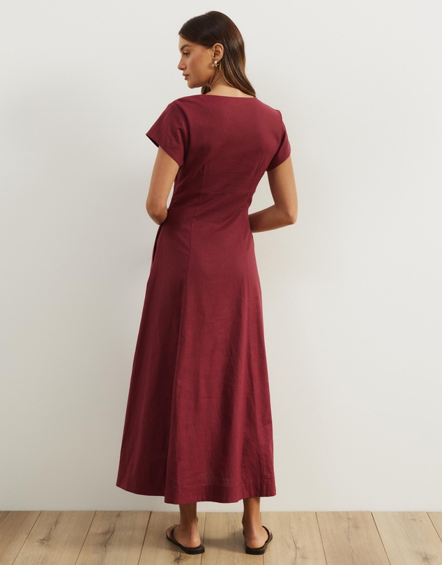 Atmos&Here - Josie Collared Linen Blend Midi Dress