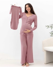 Angel Maternity - 3-Piece Isabelle Maternity Sleepwear Set -Rose Pink