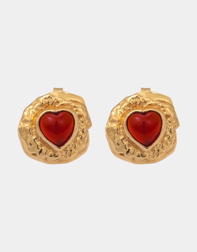 Haze & Glory - ICONIC EXCLUSIVE - Earrings Heart Red Onyx 925 Sterling Silver Gold Plated