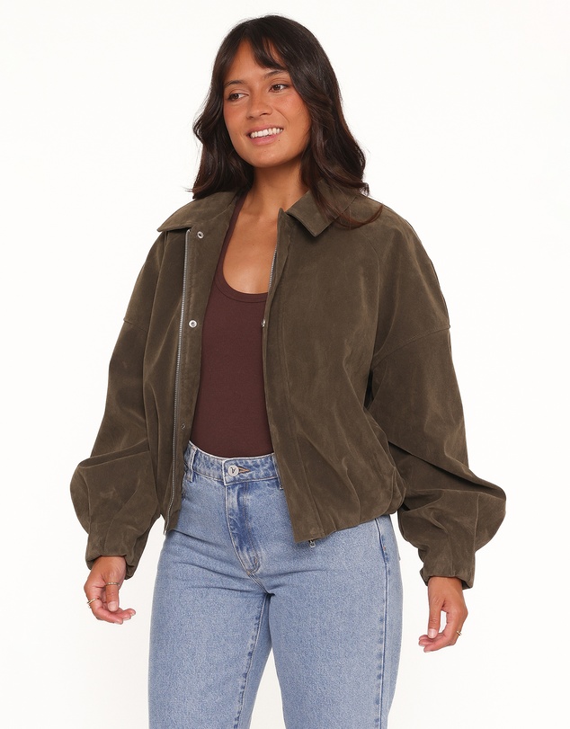 Petal & Pup - Jensen Faux Suede Bomber Jacket - Olive