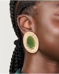 Lovisa - Gold Dark Green Enamel Statement Round Earrings
