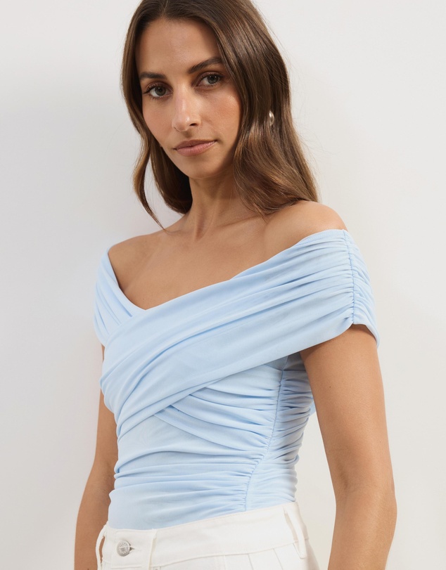 Atmos&Here - Ophelia Cross Off Shoulder Mesh Top