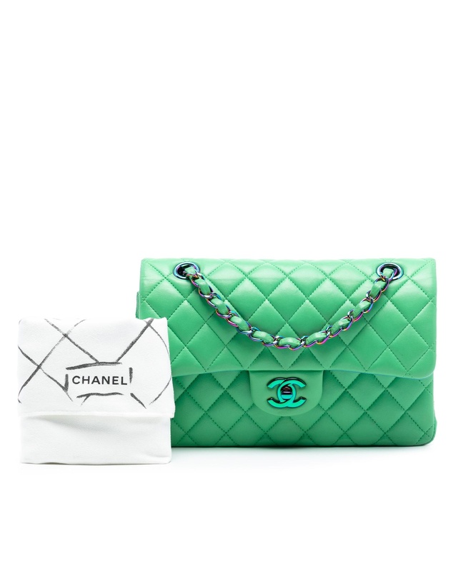 Pre-Loved by Azura Reborn - Pre-Loved Small Classic Lambskin Rainbow Hardware Double Flap