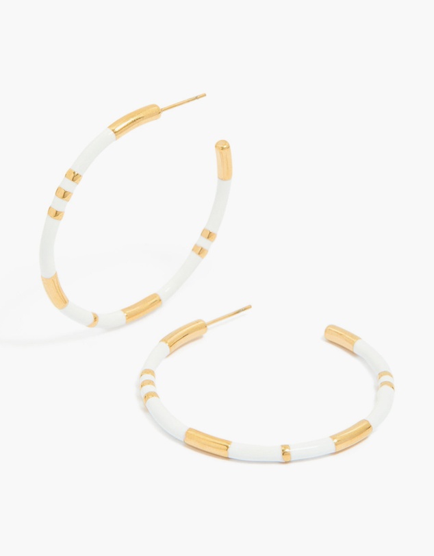Lovisa - Waterproof Gold Plated Stainless Steel White Enamel Hoop Earrings