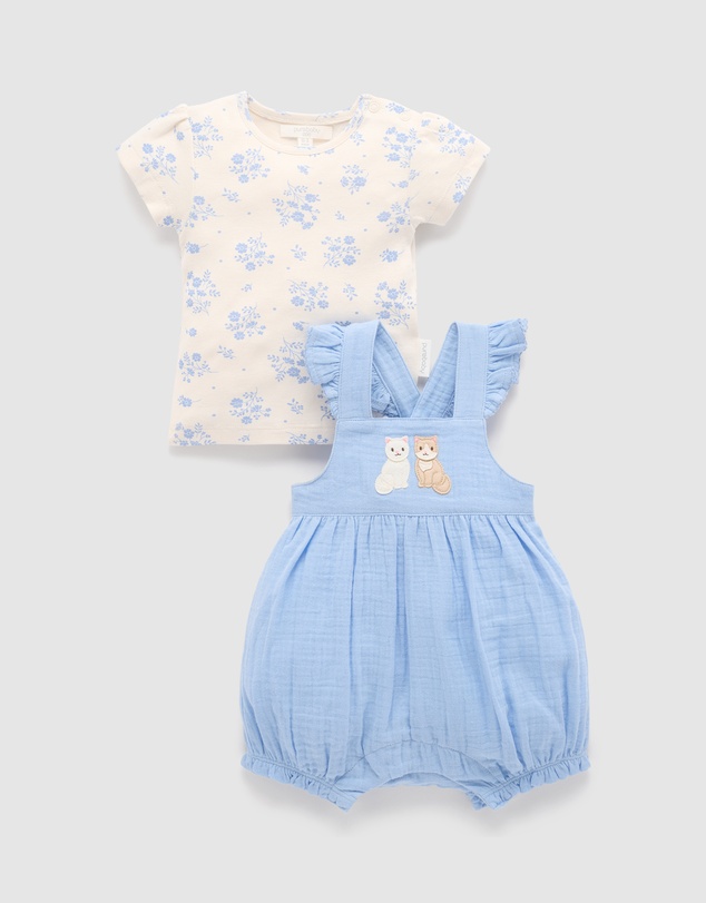 Purebaby - Embroidered Overall Set- Kids-Babies