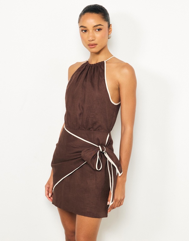 AERE - Lumi Contrast Bind Linen Mini Dress