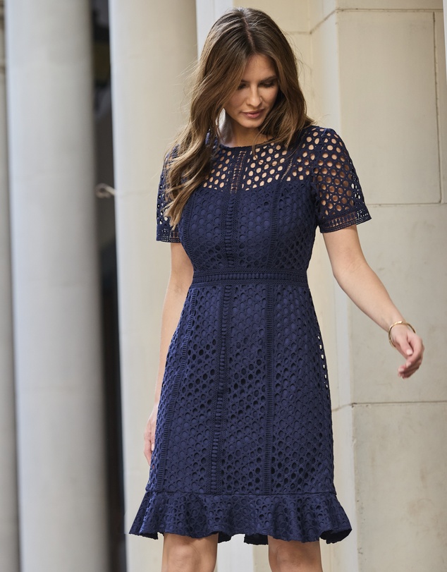 Sosandar - Luxe Lace Detail Fit & Flare Dress
