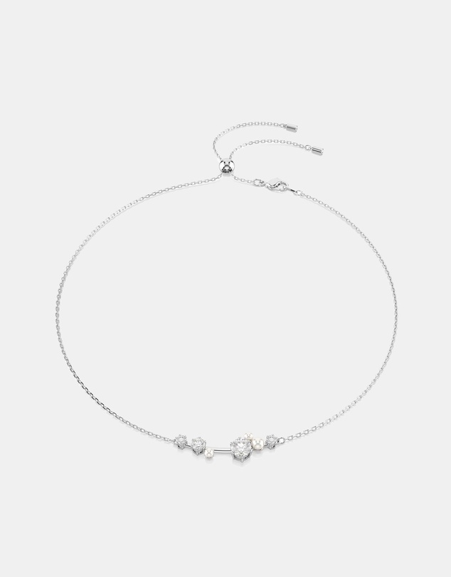 Swarovski - Constella Necklace, Crystal Pearl, Round Cuts, White, Rhodium Plated