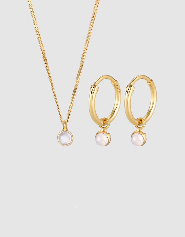 Elli Jewelry - Jewelry Set Moonstone Circle 925 Sterling Silver Gold-Plated