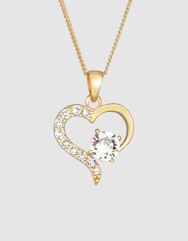 Elli Jewelry - Necklace Heart Pendant Sparkling Love with Crystals in 925 Sterling Silver Gold Plated