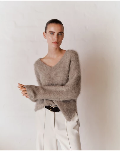 Trenery - Brushed Alpaca Relaxed V Knit in Natural