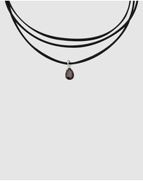 Elli Jewelry - Necklace Leather Choker Zirconia Drop Pendant in 925 Sterling Silver