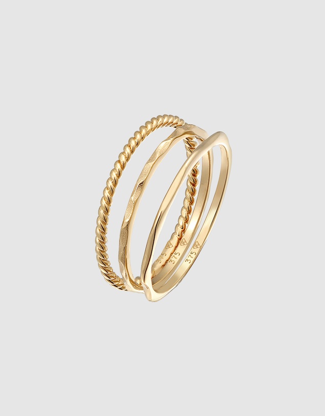 Elli Jewelry - Ring Stacking Set Basic Structured in 375 Yellow Gold