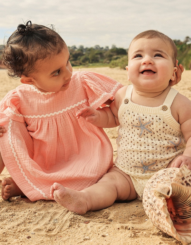 Kynd Baby - Crochet Romper in Coconut Star