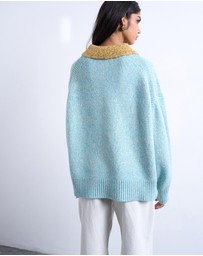 TOPSHOP - Knitted Oversized Twist Yarn Contrast Collar Polo