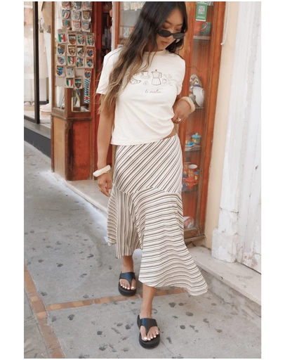 Petal & Pup - Amber Skirt Set - Cream/Brown Stripe