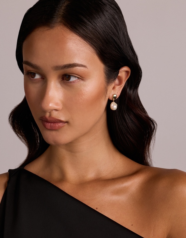 Michael Hill - Baroque Cultured Freshwater Pearl Drop Dome Earrings in 10kt Yellow Gold