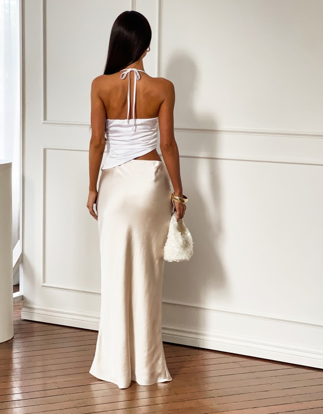 Beginning Boutique - Gracie White Contrast Satin Maxi Dress