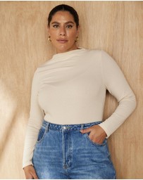 Atmos&Here Curvy - Mock Neck Rib Long Sleeve Top