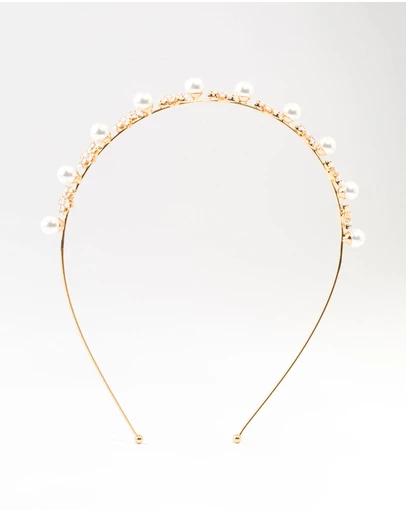 Lovisa - Gold Plated Alternating Flower & Pearl Headband