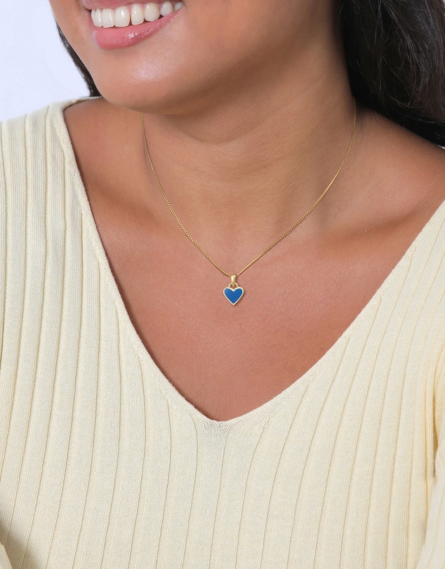 Elli Jewelry - Necklace Heart Pendant Cute with Enamel Blue in 925 Sterling Silver Gold Plated