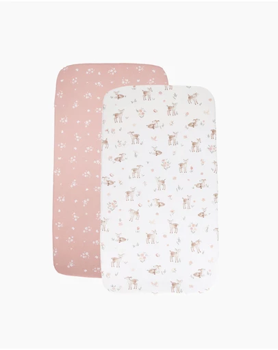 Living Textiles - 2 Pack Organic Bedside Sleeper Fitted Sheet - Fawn Fables