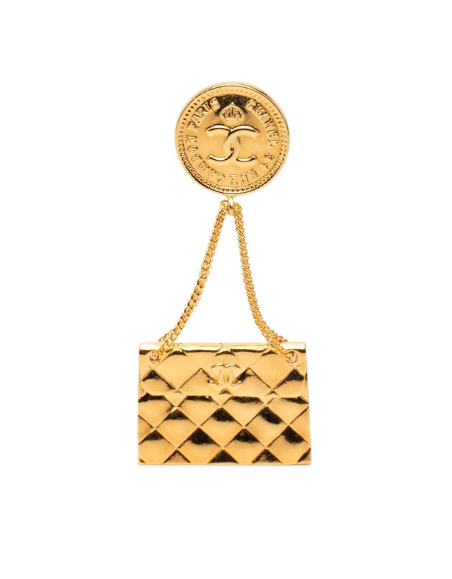 Pre-Loved by Azura Reborn - Pre-Loved CC Gold Plated Quilted Flap Bag Medallion Brooch
