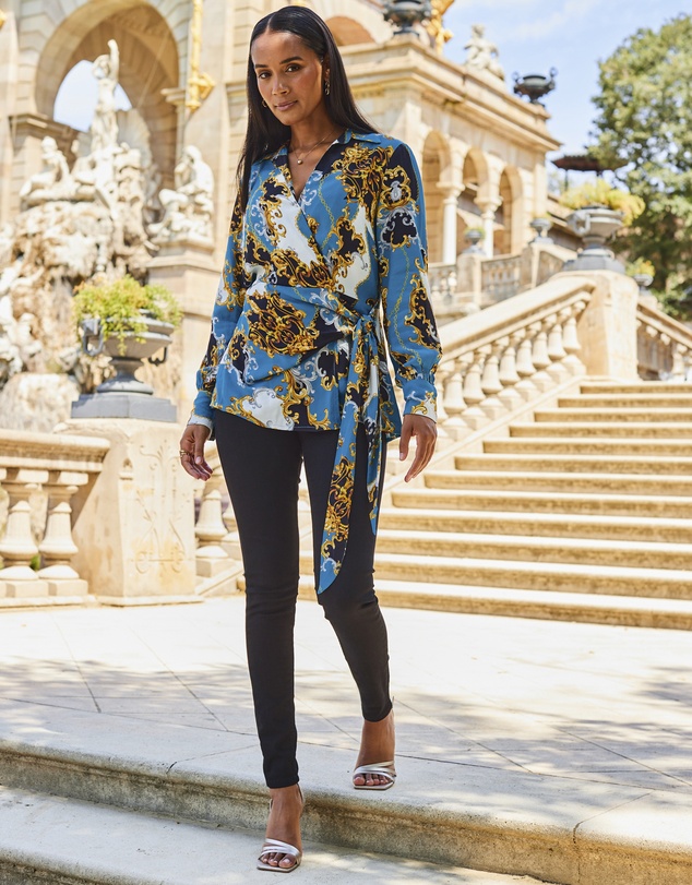 Sosandar - Multi Print Wrap Front Top