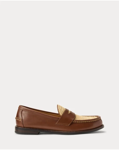 Polo Ralph Lauren - Alston Raffia-Trim Leather Penny Loafers - Men's