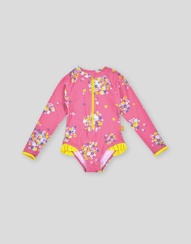 Goldie + Ace - Floral LS Frill Swimsuit - Babies-Kids
