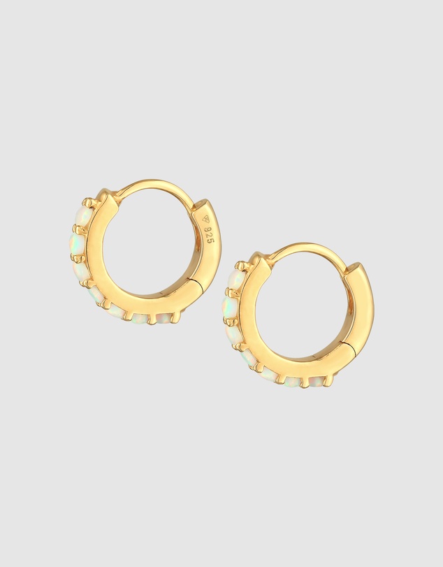 Elli Jewelry - Opal Hoop Earrings in Gold-Plated 925 Silver