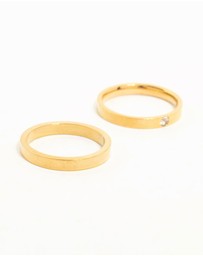 Lovisa - Waterproof Gold Plated Stainless Steel Cubic Zirconia Band Rings 2-Pack