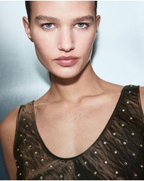 M.N.G - Satin Crinkled-Effect Top With Crystals