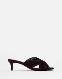 Atmos&Here - Ember Twist Detail Square Toe Suede Heels
