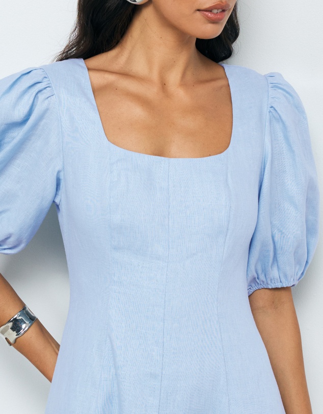 AERE - Portia Linen Puff Sleeve Midi Dress