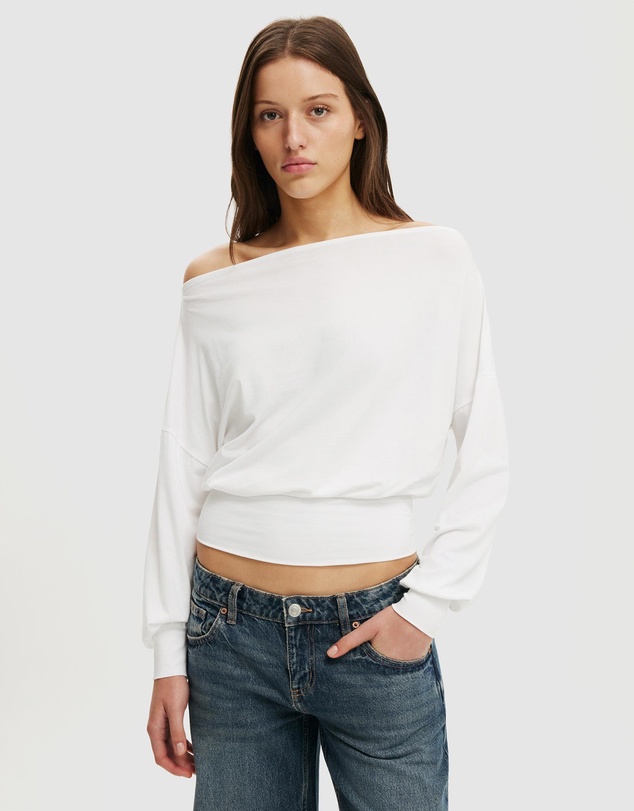 Cotton On - Sage Off Shoulder Long Sleeve Top
