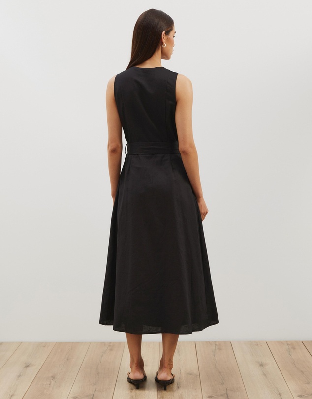 Atmos&Here - Dasha Scoop Neck Linen Blend Midi Dress
