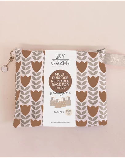 Sky Gazer - Multi-Use Reusable Bags (Pack of 4)- Taupe