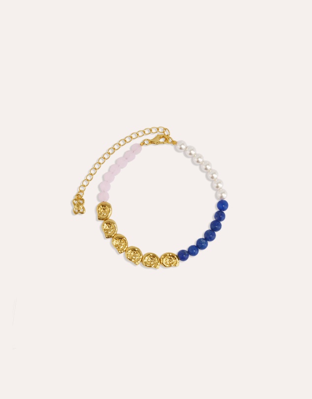 Ottoman Hands - Waterproof Lapis and Pink Jade Beaded Bracelet