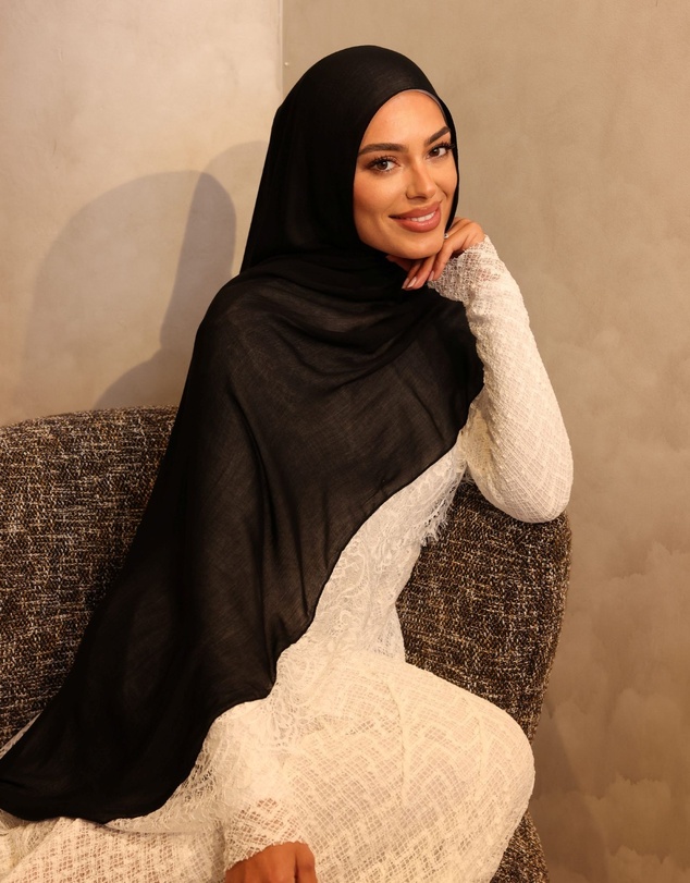 Mod Squad - Lace trim modal hijab - Midnight with Snow trim