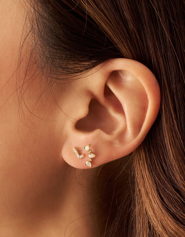 Wanderlust + Co - Alphabet Pave Gold Flat Back Earring - Letter E