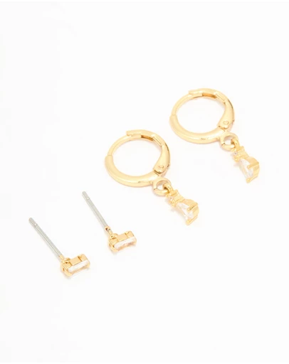 Lovisa - Gold Plated Cubic Zirconia Stud & Huggie Drop Earrings 2-Pack
