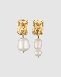 Elli Jewelry - Earrings Stud Organic Style Baroque with Freshwater Pearls in 925 Sterling Silver Gold Plated
