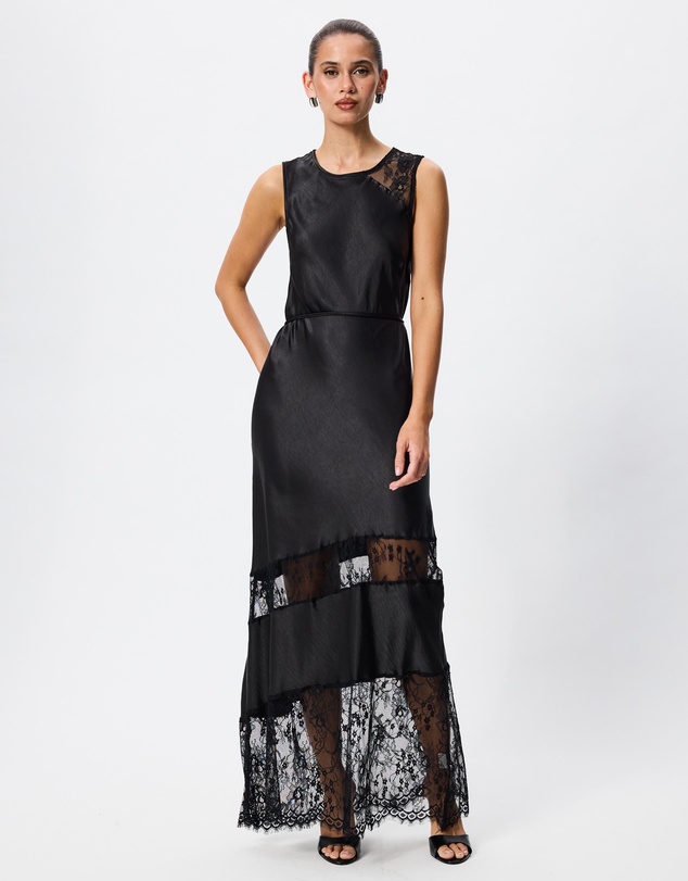 Tussah - Margot Lace Trim Cut Out Satin Maxi Dress