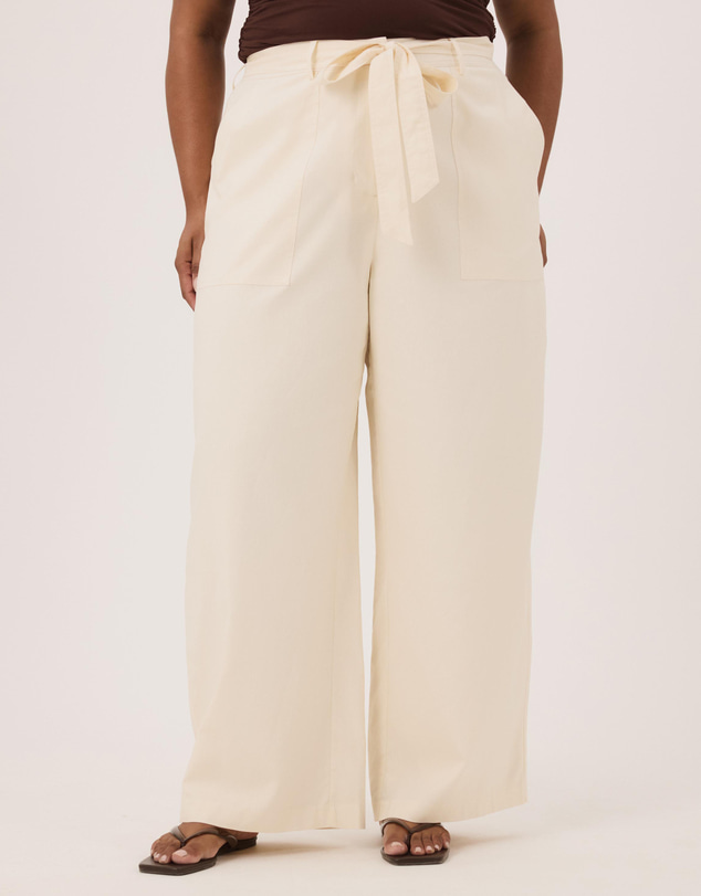 Atmos&Here Curvy - Ava Linen Blend Tie Waist Wide Leg Pants