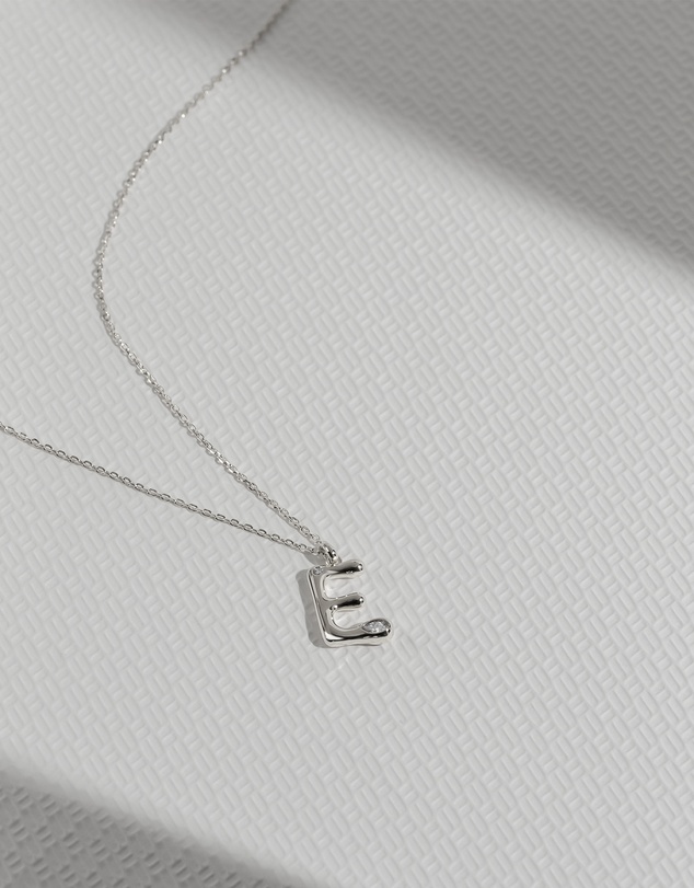 Wanderlust + Co - Alphabet Bubble Silver Necklace - Letter E