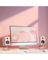 iWorld - Kanto ORA 100W Powered Reference Desktop Computer Speakers with Bluetooth 5.0 Pink